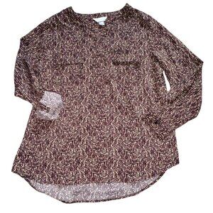 Christopher & Banks Womens Animal Print Roll Tab Sleeve Blouse Brown-Size Lg-GUC